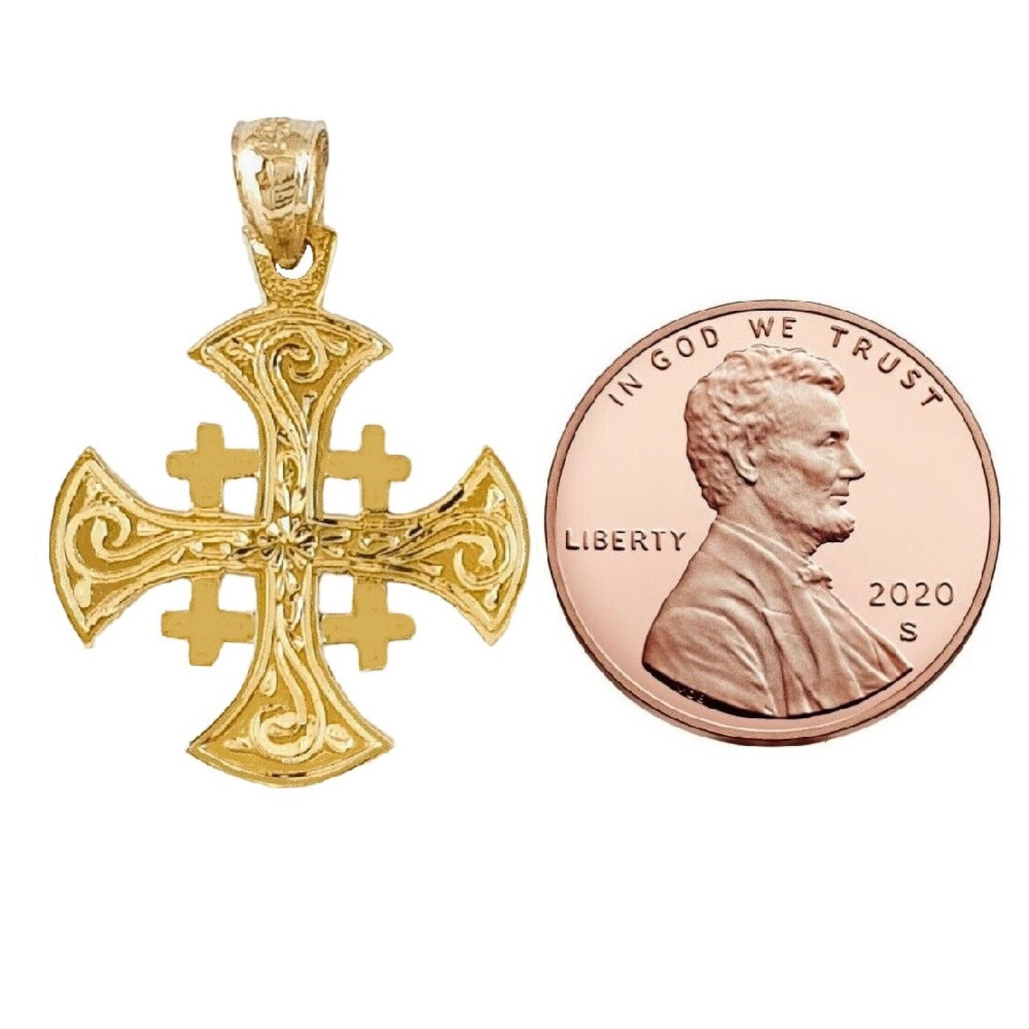 14K Yellow Gold Jerusalem Cross Pendant