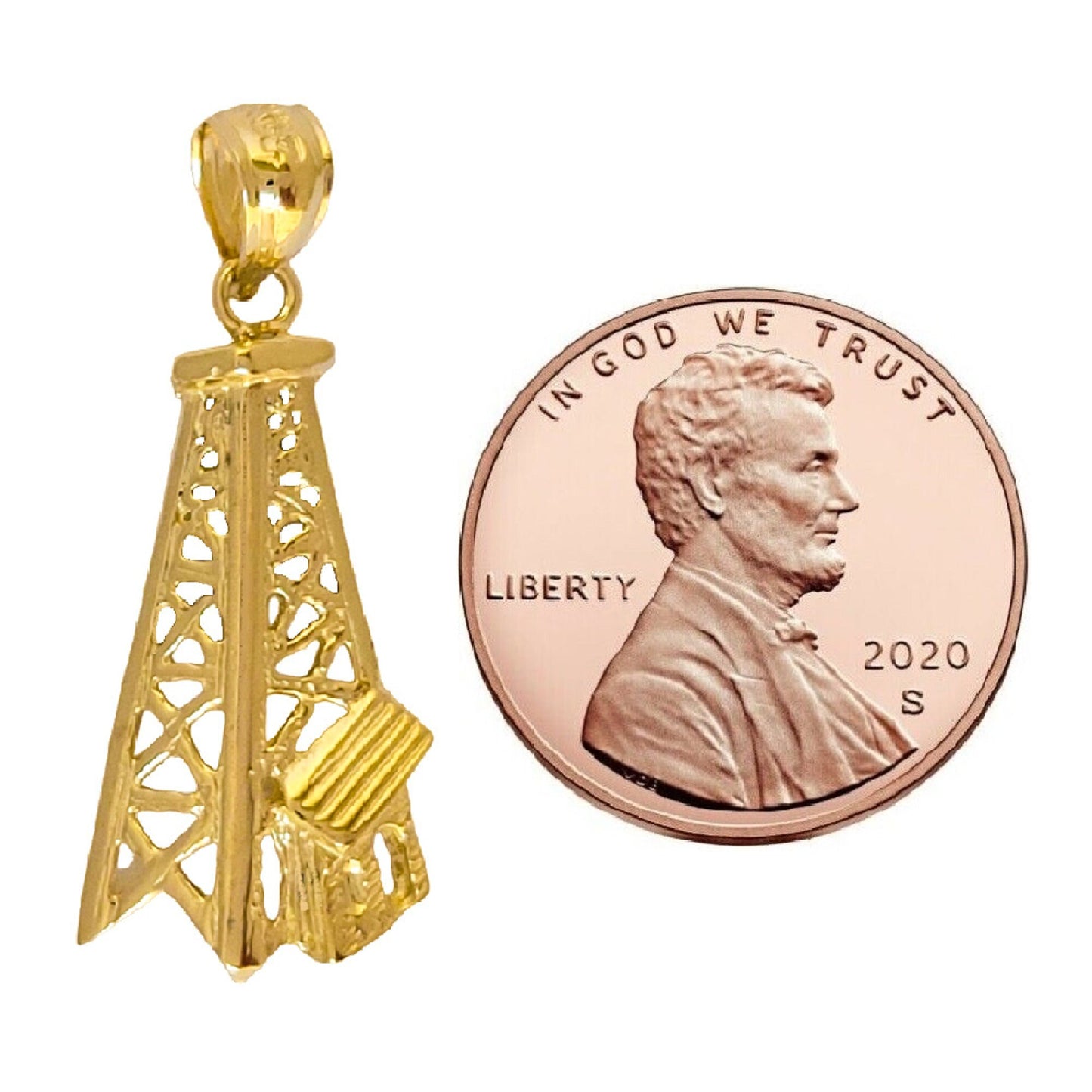 14K Yellow Gold Oil Well, Oil Rig Pendant