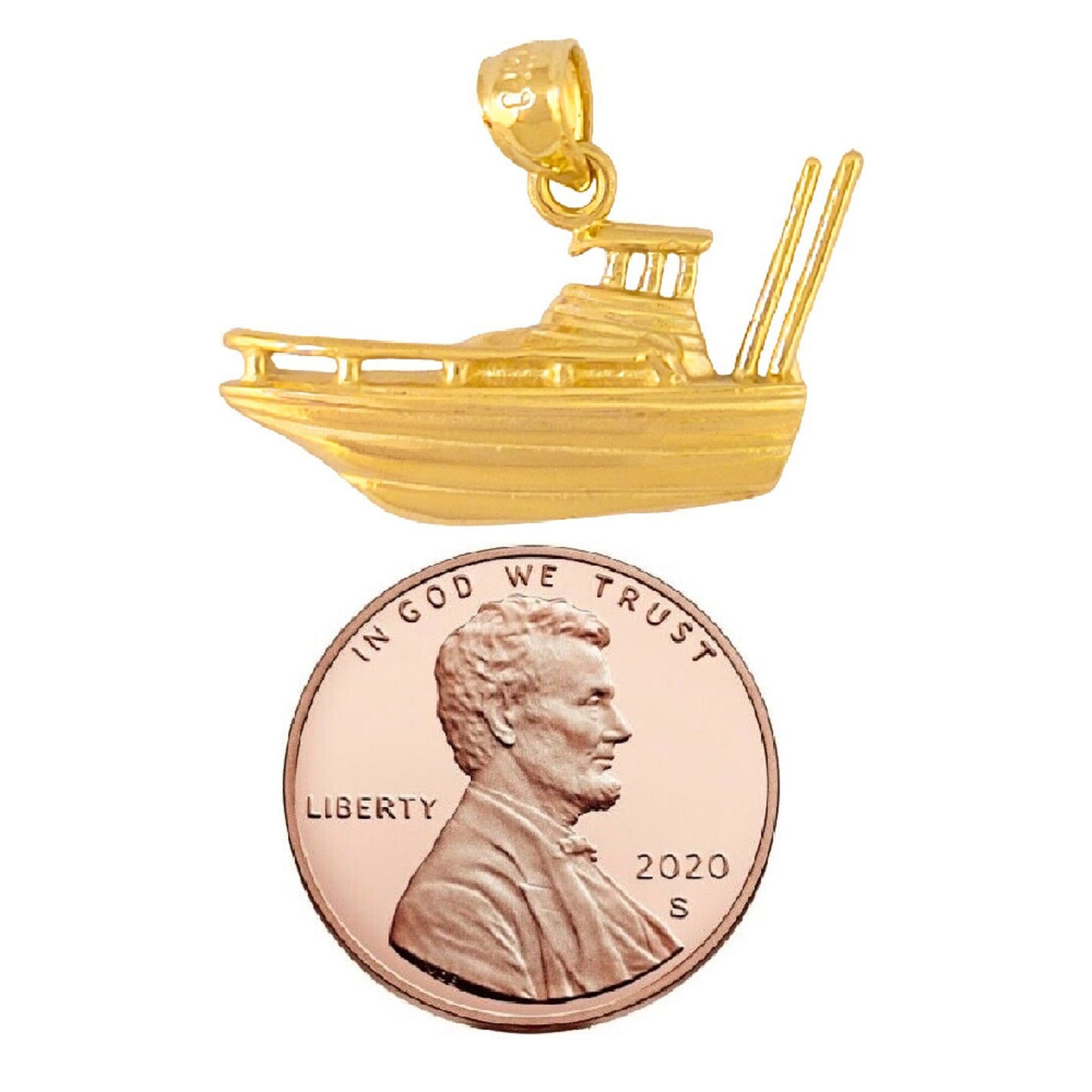 14K Yellow Gold Fishing Boat Yacht Pendant
