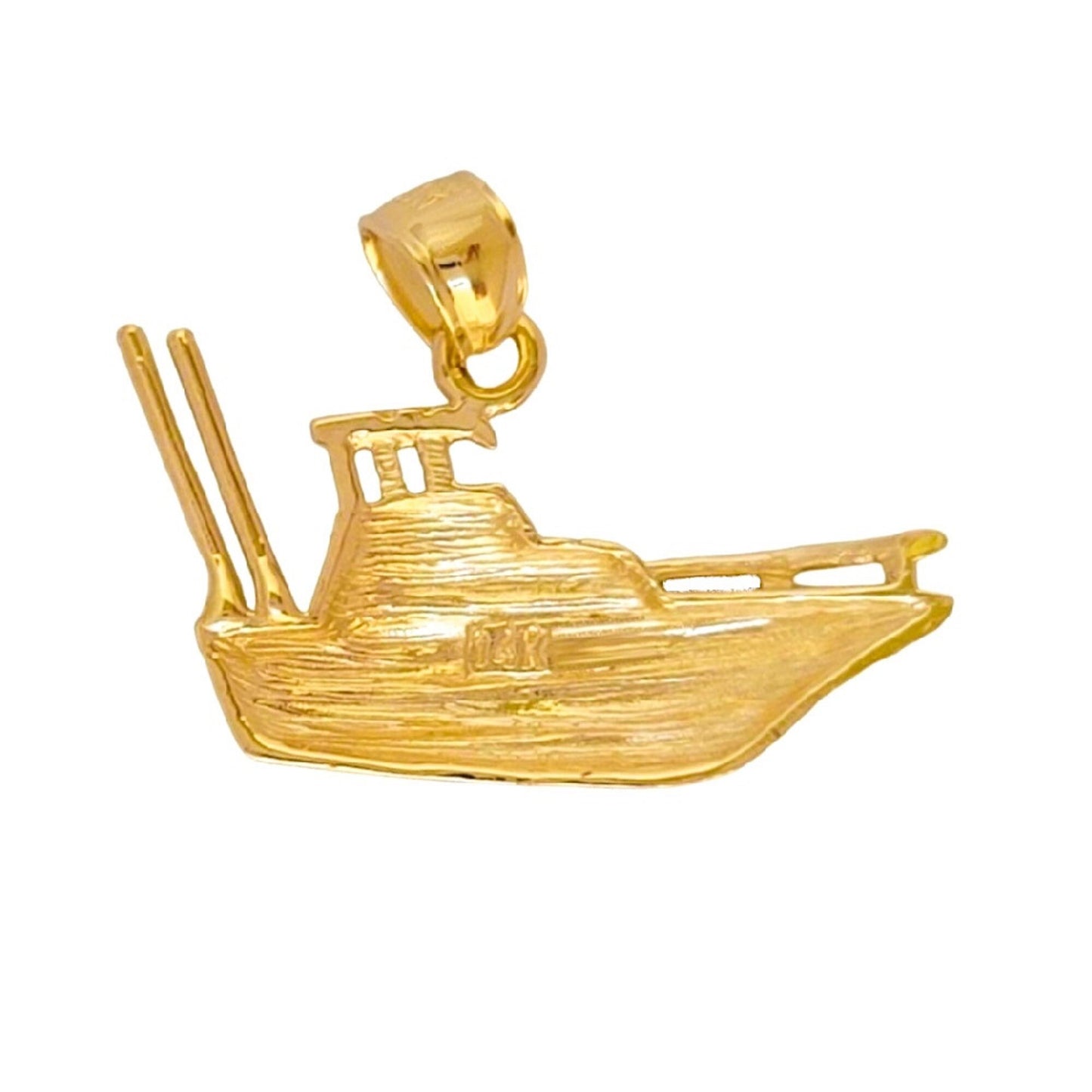 14K Yellow Gold Fishing Boat Yacht Pendant
