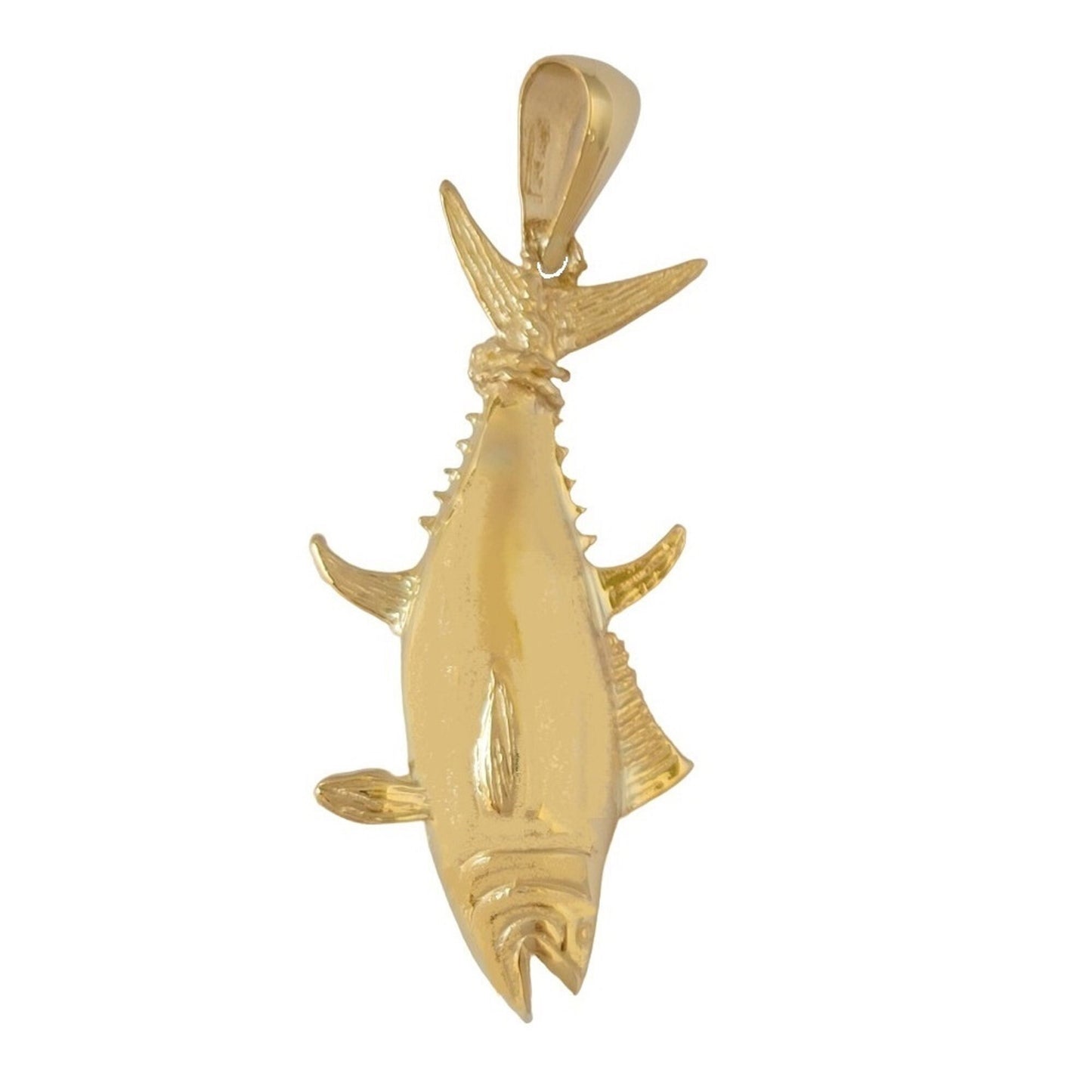 14k Yellow Gold TUNA Fish 3D (3 Dimensional) Large Pendant