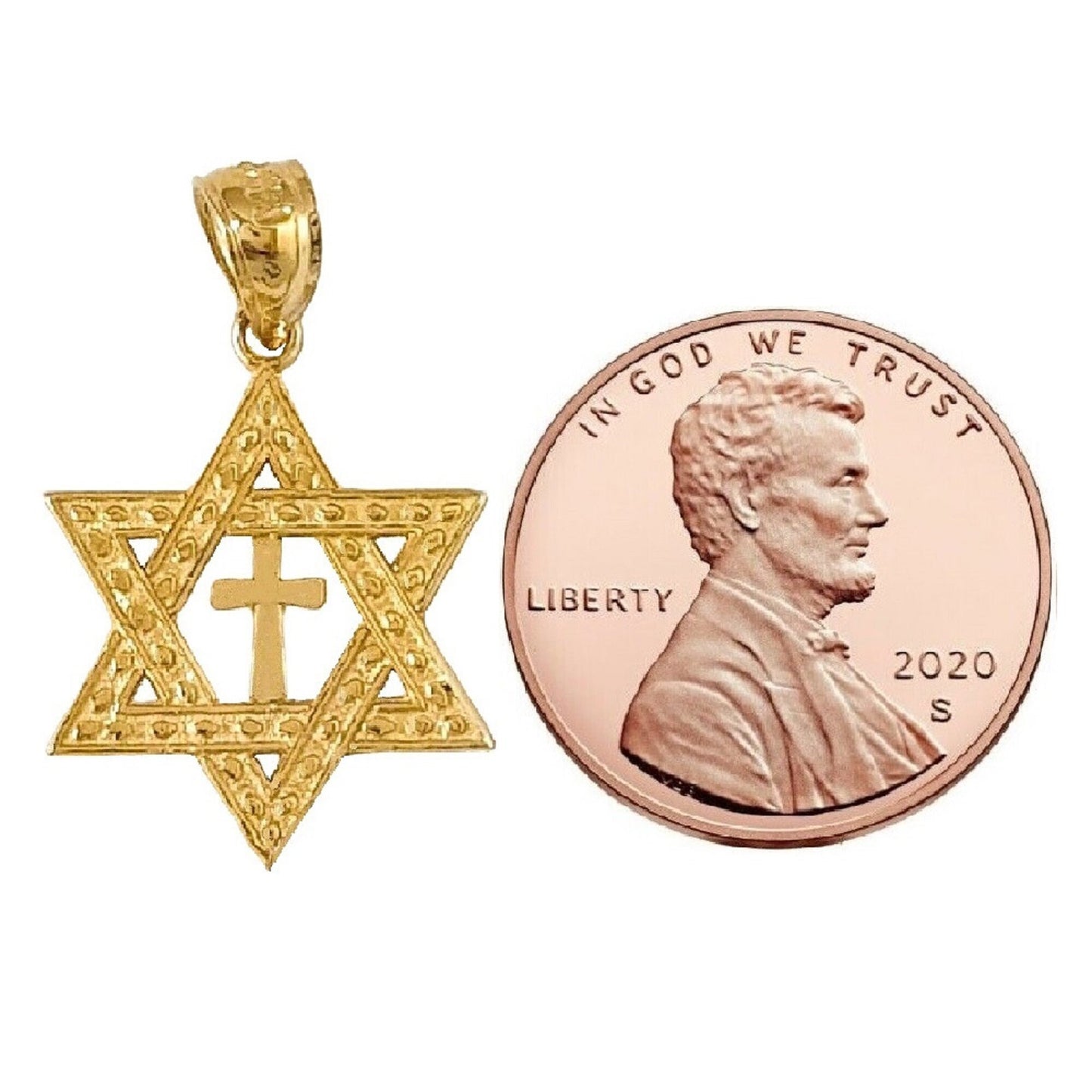 14K Yellow Gold Star of David w/ Cross Pendant