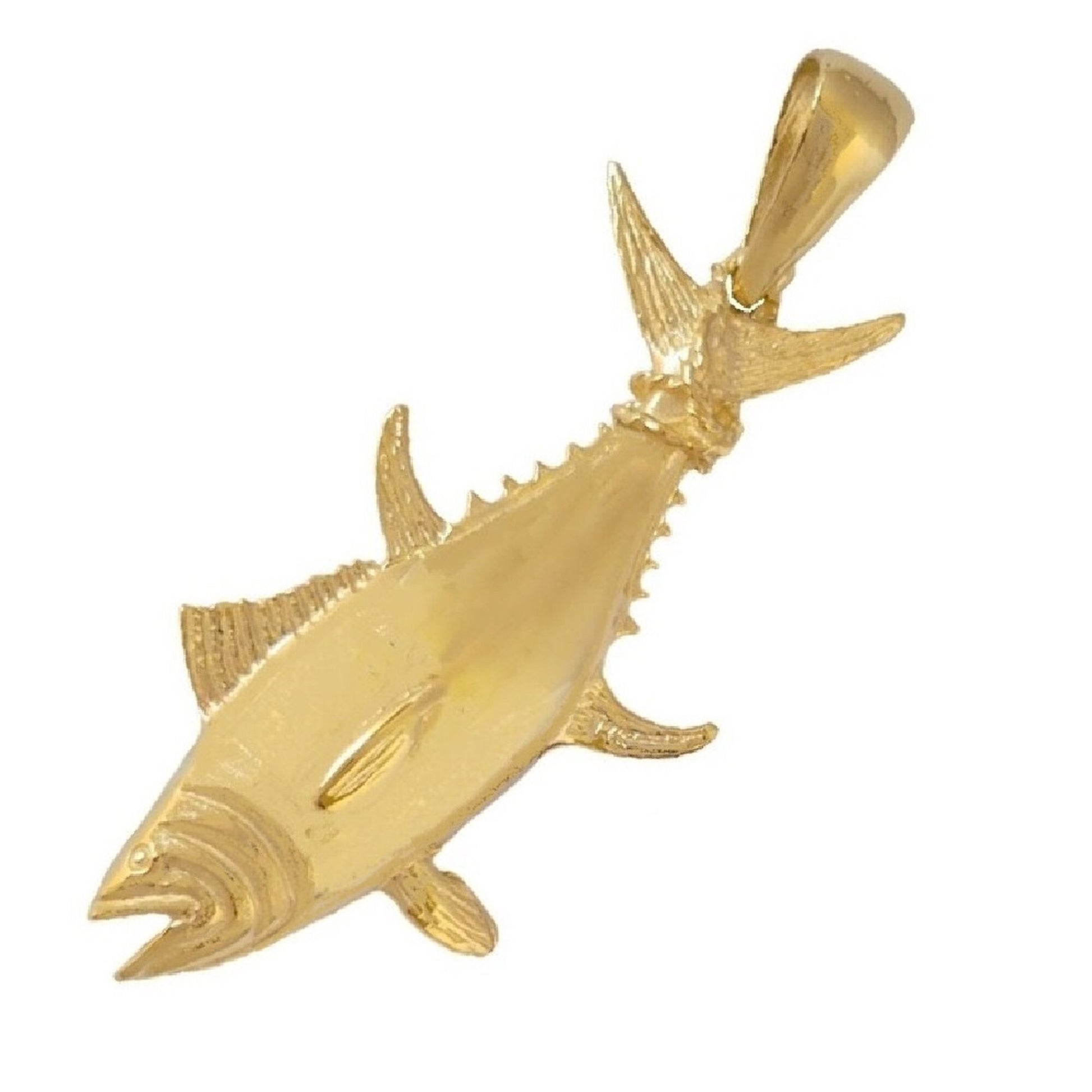 14k Yellow Gold TUNA Fish 3D (3 Dimensional) Large Pendant