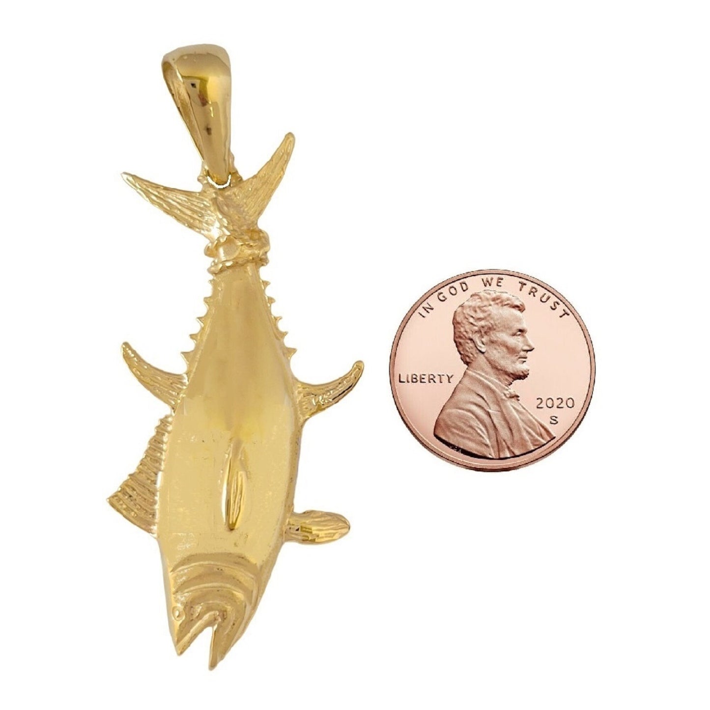 14k Yellow Gold TUNA Fish 3D (3 Dimensional) Large Pendant