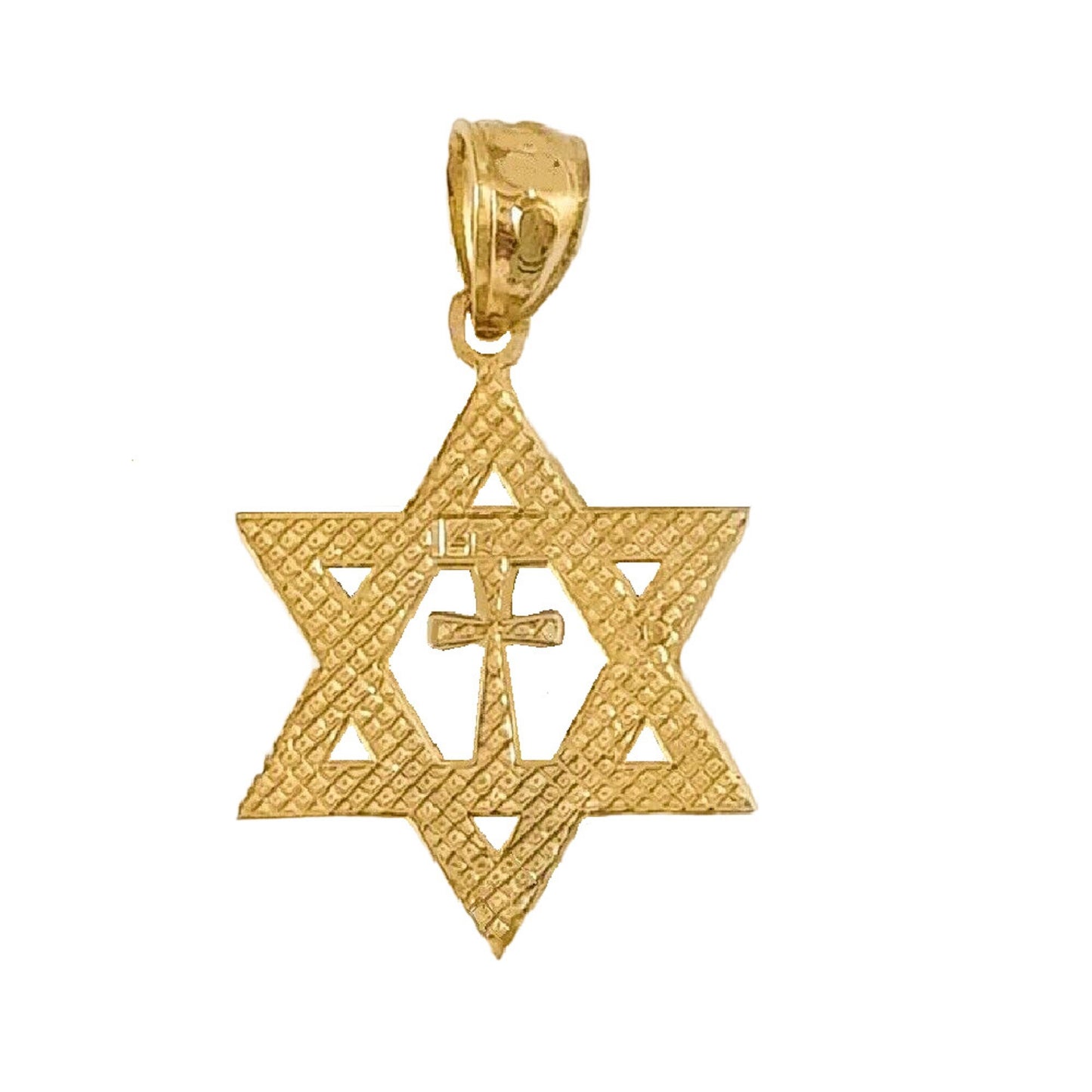 14K Yellow Gold Star of David w/ Cross Pendant