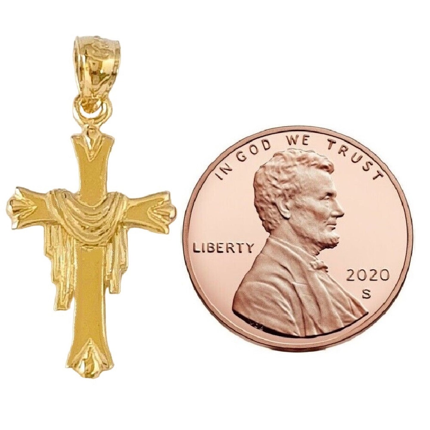 14K Yellow Gold Cross with Shroud Pendant
