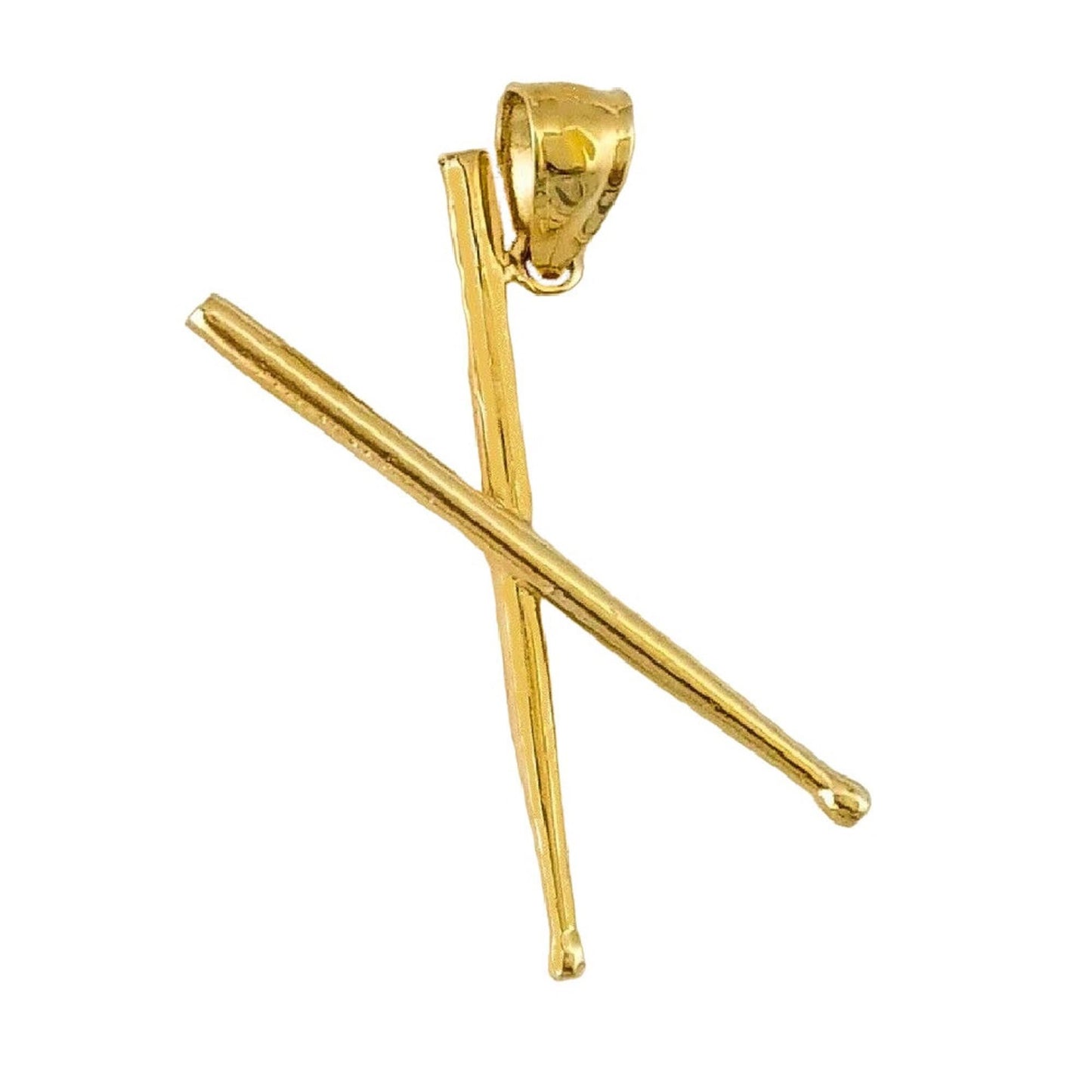 14K Yellow Gold Drum Sticks 3D (3 Dimensional) Solid Pendant
