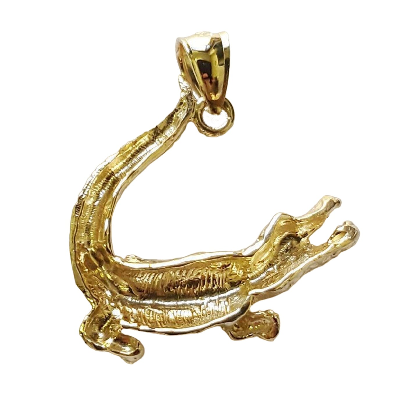 14K Yellow Gold Alligator Crocodile Pendant