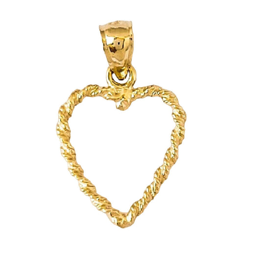14k Yellow Gold Rope Chain Design Open Heart Pendant