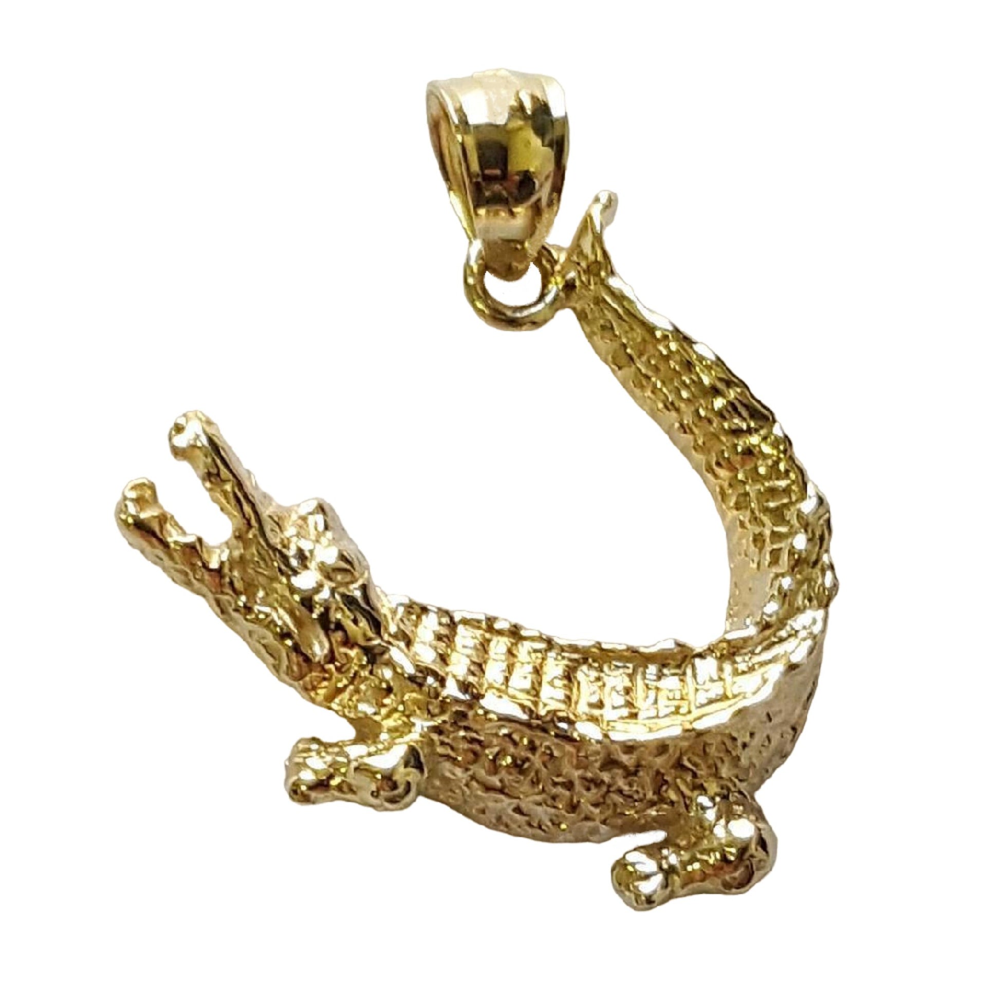 14K Yellow Gold Alligator Crocodile Pendant