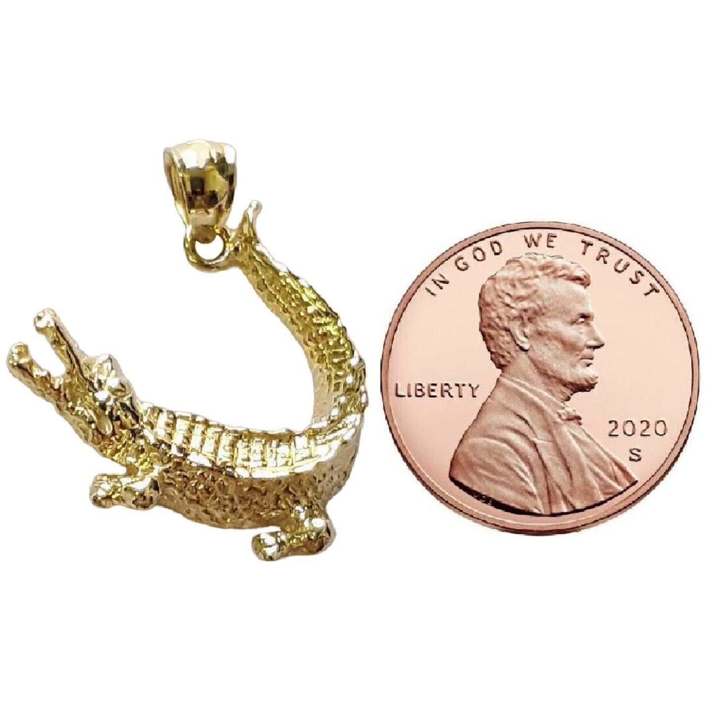 14K Yellow Gold Alligator Crocodile Pendant