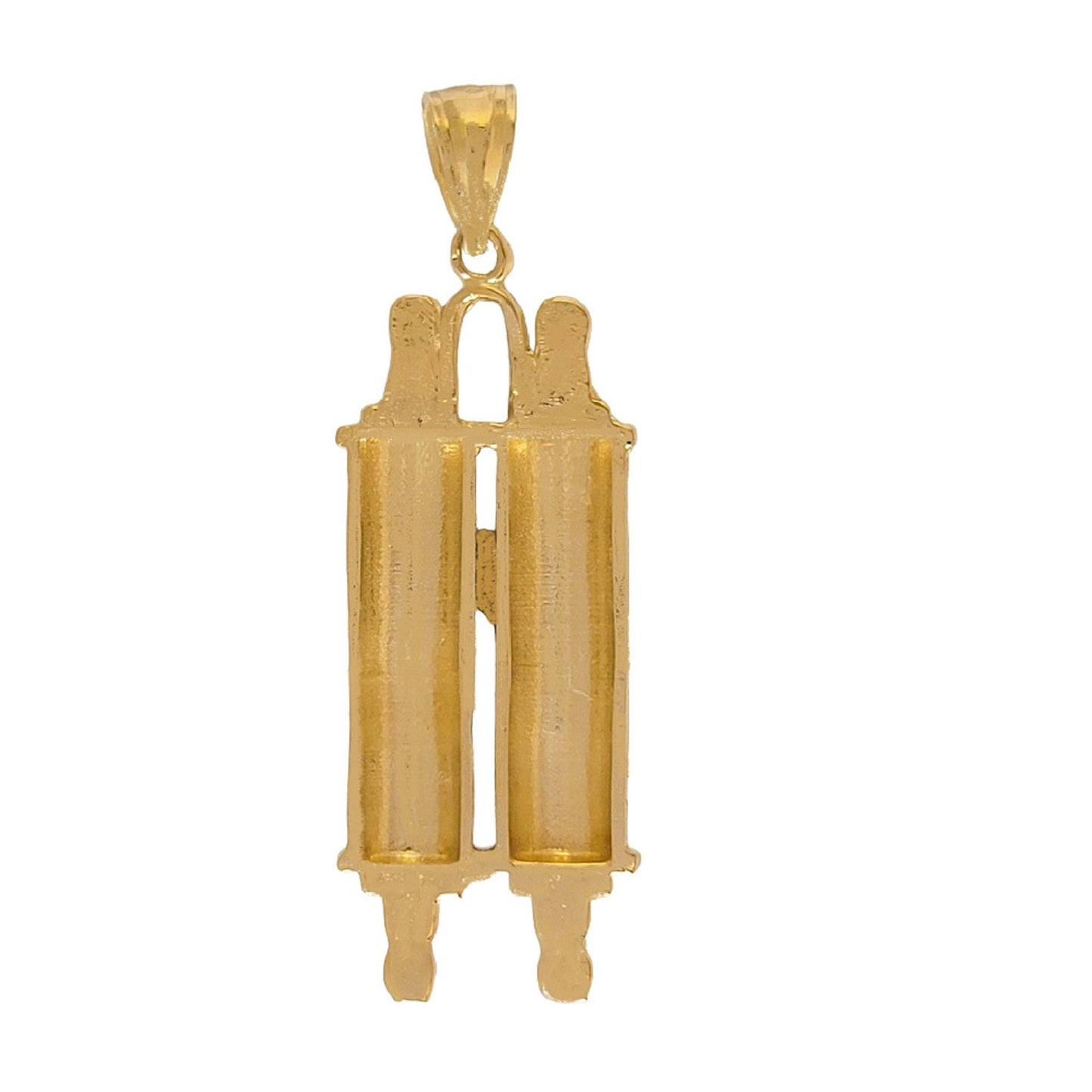 14K Yellow Gold Jewish Mezuzah Torah Scroll with Chai Pendant
