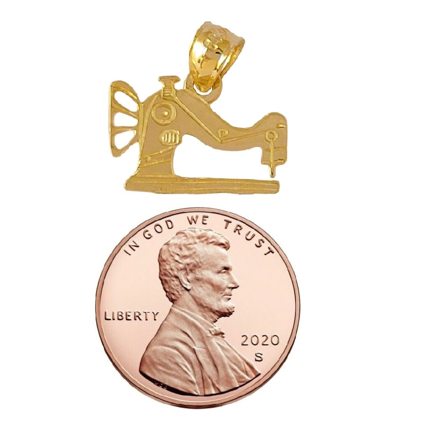 14k Yellow Gold Sewing Machine Pendant Charm