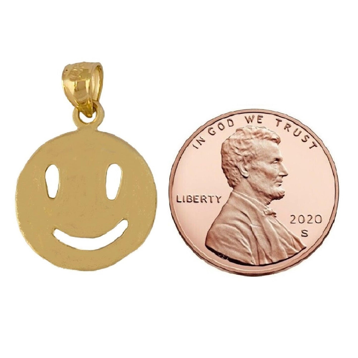 14k Yellow Gold Happy Smiley Face Emoji Pendant