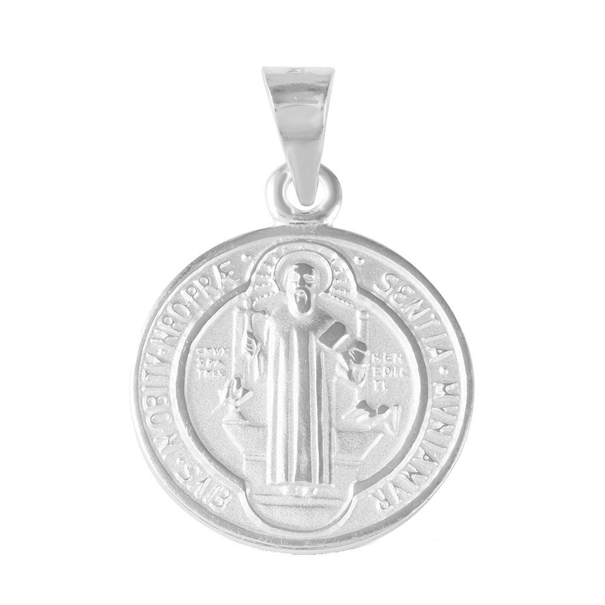 925 Sterling Silver Necklace w/ 2-sided Saint Benedict Pendant Charm