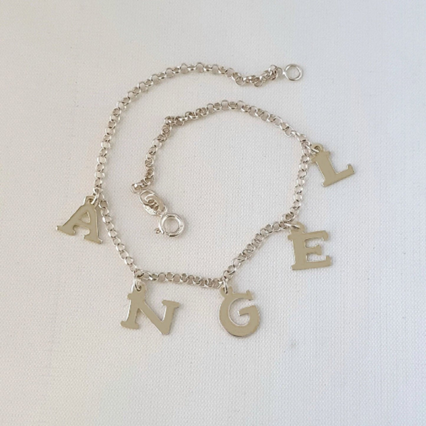 925 Sterling Silver Dangling ANGEL Link Chain Anklet Bracelet