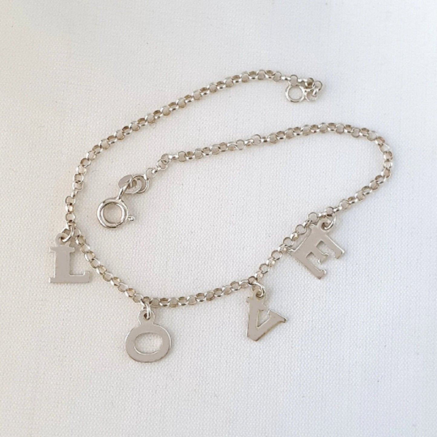 925 Sterling Silver Dangling LOVE Link Chain Anklet Bracelet