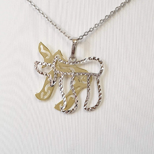 925 Sterling Silver Necklace w/ 2-Tone 2-Pieces Chai Pendant