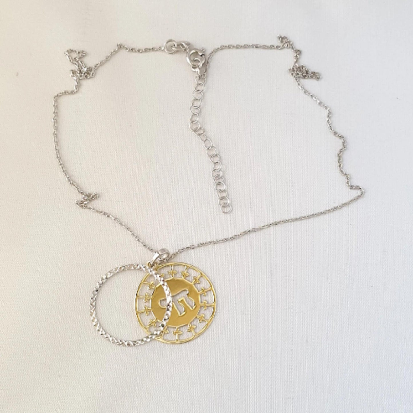 925 Sterling Silver Necklace w/ 2-Tone 2-Pieces Chai Pendant