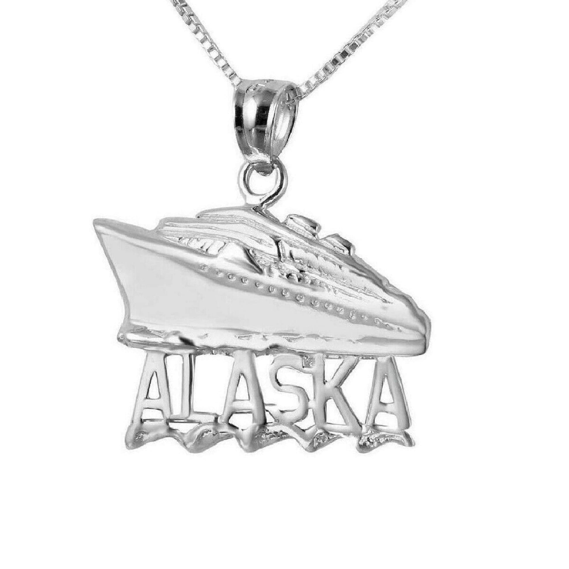 925 Sterling Silver Necklace w/ Alaska Cruise Ship Pendant Charm