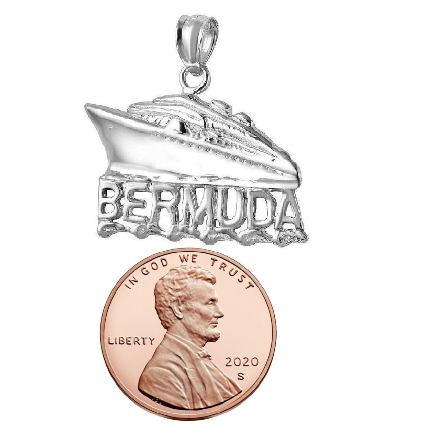 925 Sterling Silver Necklace w/ Bermuda Cruise Ship Pendant Charm