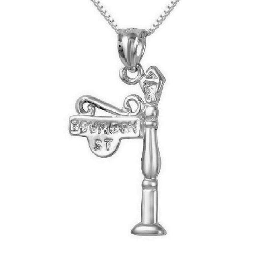 925 Sterling Silver Necklace w/ BOURBON St. NEW ORLEANS 3D Pendant Charm