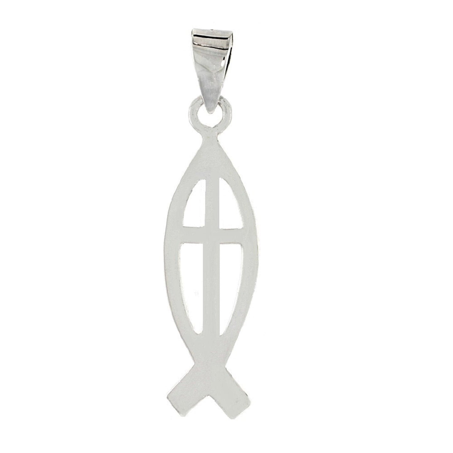 925 Sterling Silver Necklace w/ Christian Fish with Cross Pendant