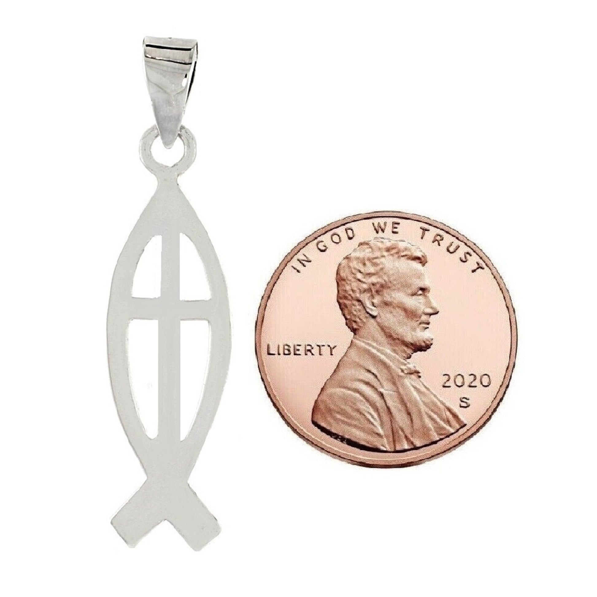 925 Sterling Silver Necklace w/ Christian Fish with Cross Pendant