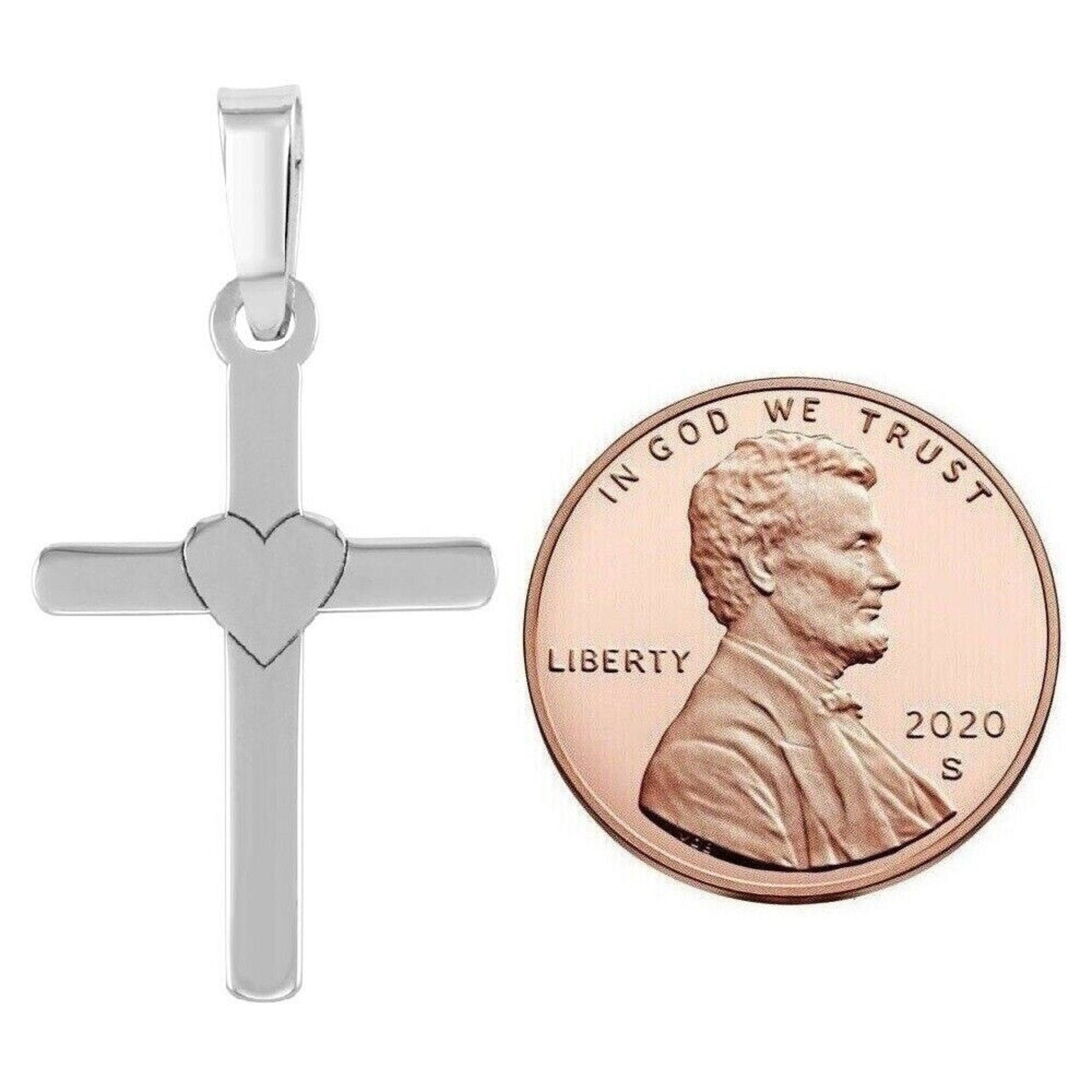 925 Sterling Silver Necklace w/ Cross and Heart Pendant Charm