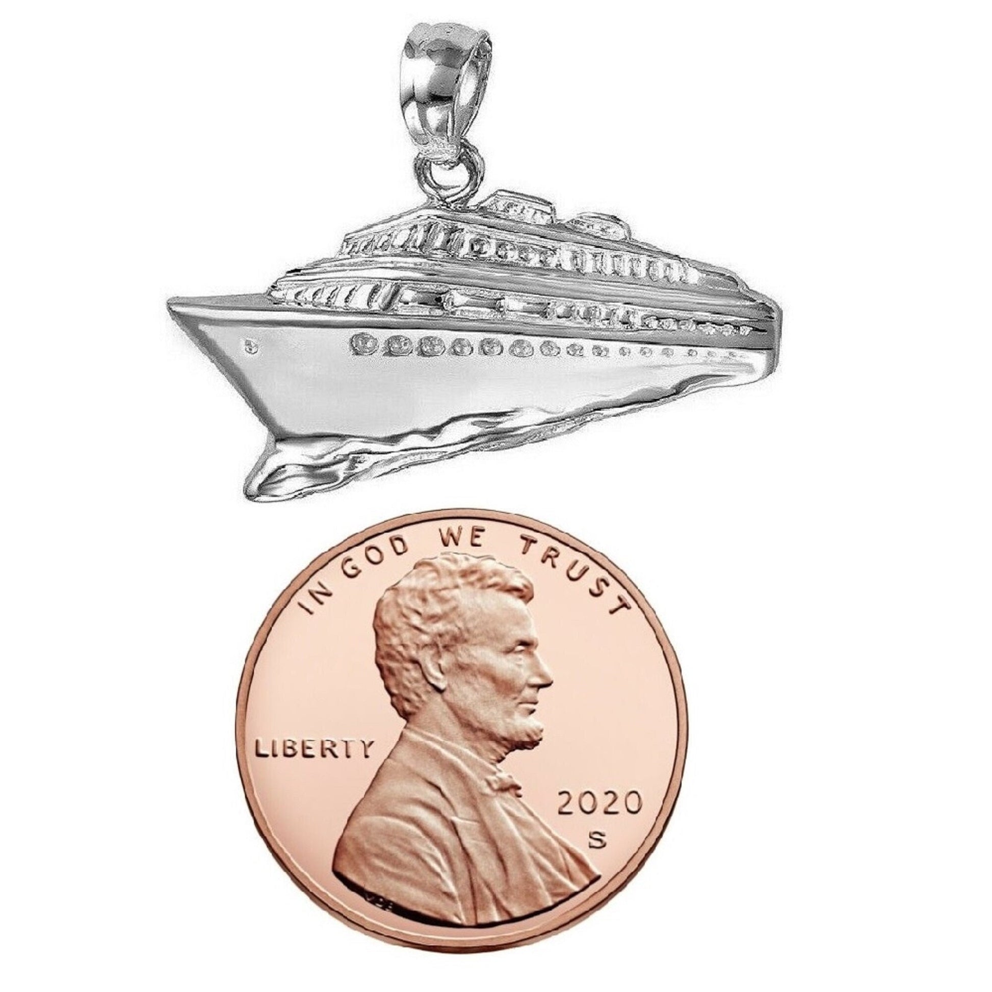 925 Sterling Silver Necklace w/ Cruise Ship Pendant Charm