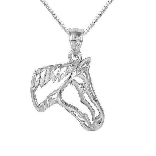 925 Sterling Silver Necklace w/ Cut-out Horse Head Pendant Charm