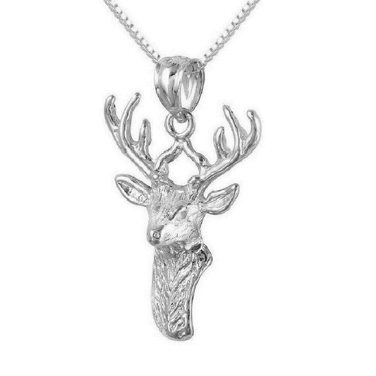 925 Sterling Silver Necklace w/ Deer Head Pendant Charm