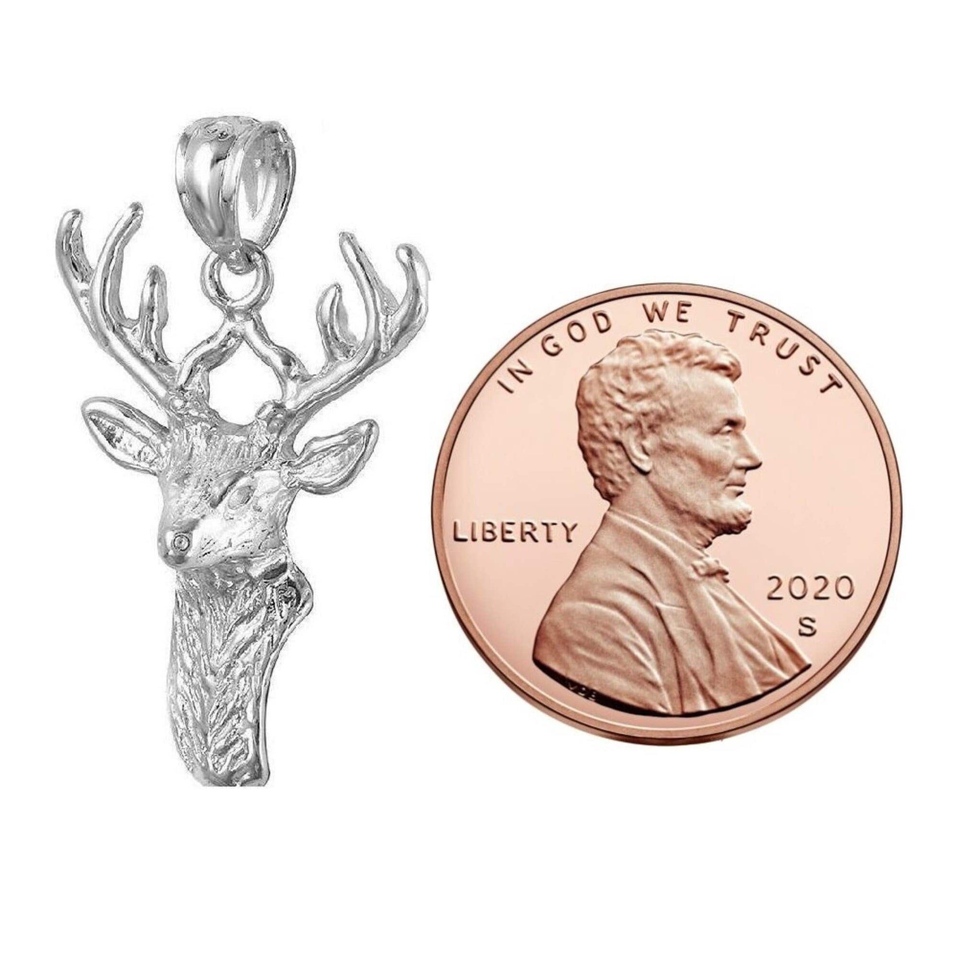 925 Sterling Silver Necklace w/ Deer Head Pendant Charm