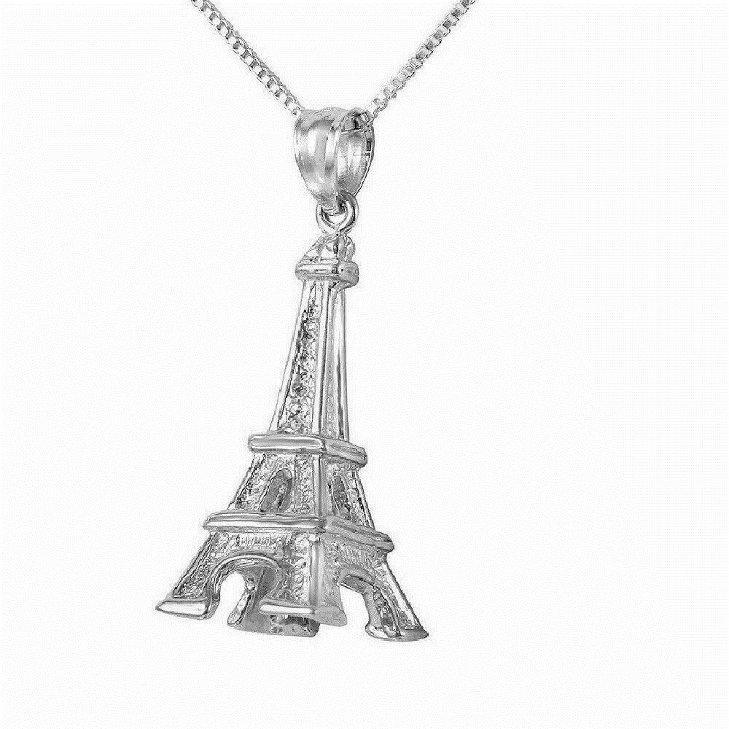 925 Sterling Silver Necklace w/ EIFFEL TOWER 3D Pendant Charm