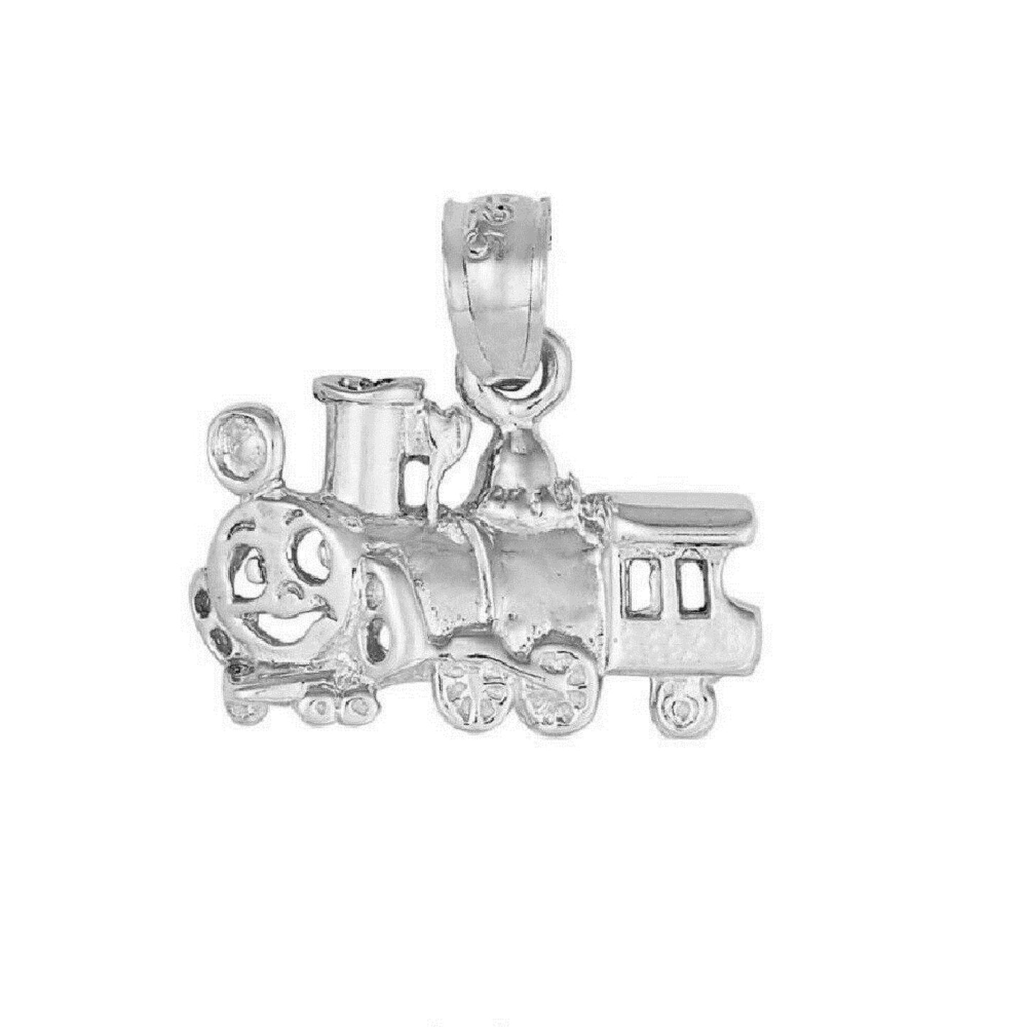 925 Sterling Silver Necklace w/ FANCY TRAIN LOCOMOTIVE Pendant Charm