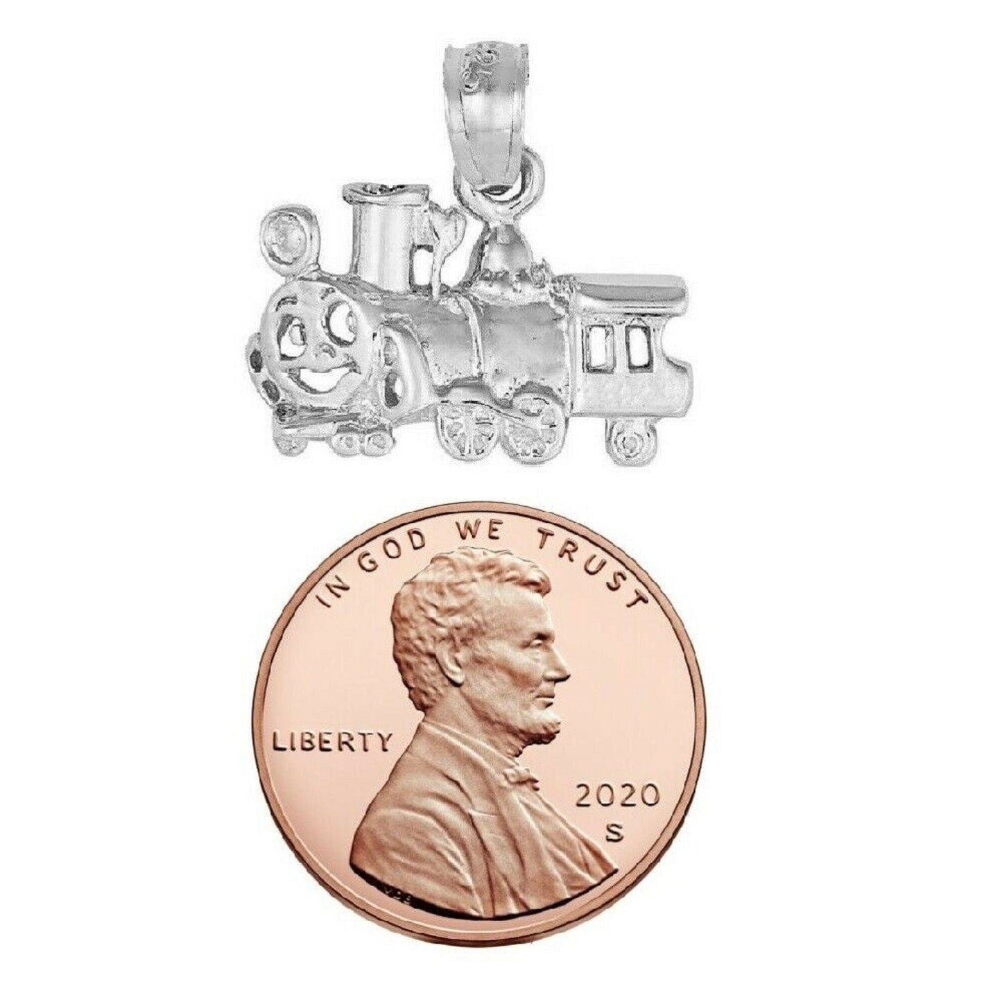 925 Sterling Silver Necklace w/ FANCY TRAIN LOCOMOTIVE Pendant Charm