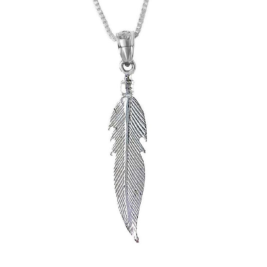 925 Sterling Silver Necklace w/ Feather Double Sided Pendant Charm