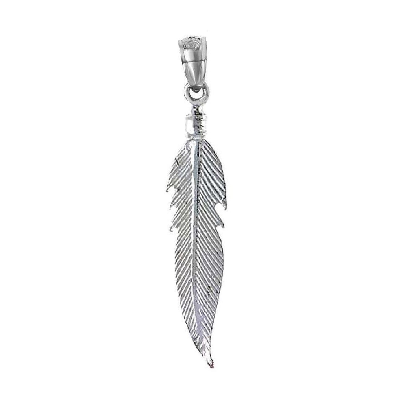 925 Sterling Silver Necklace w/ Feather Double Sided Pendant Charm