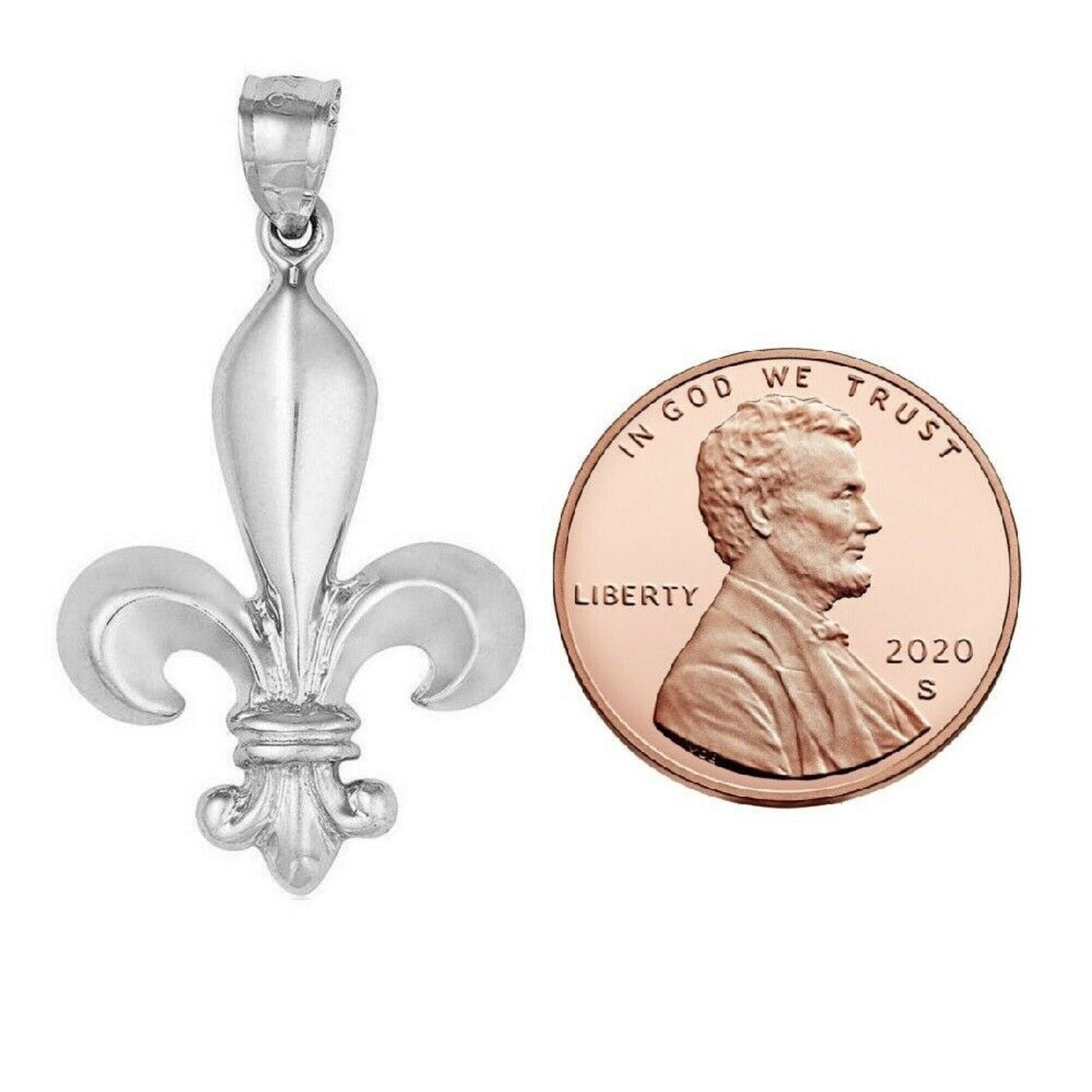 925 Sterling Silver Necklace w/ FLEUR DE LIS Large Pendant Charm