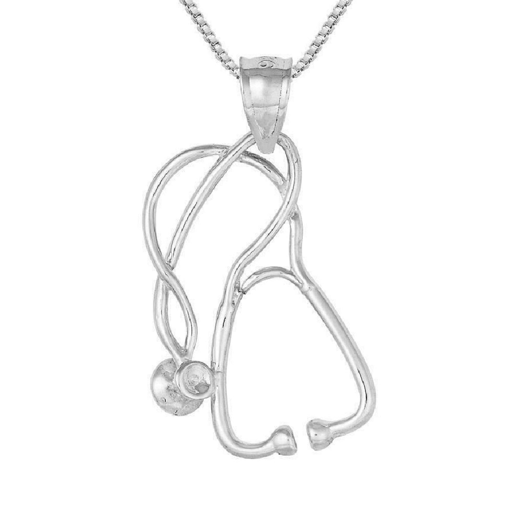 925 Sterling Silver Necklace w/ Medical Stethoscope Pendant Charm