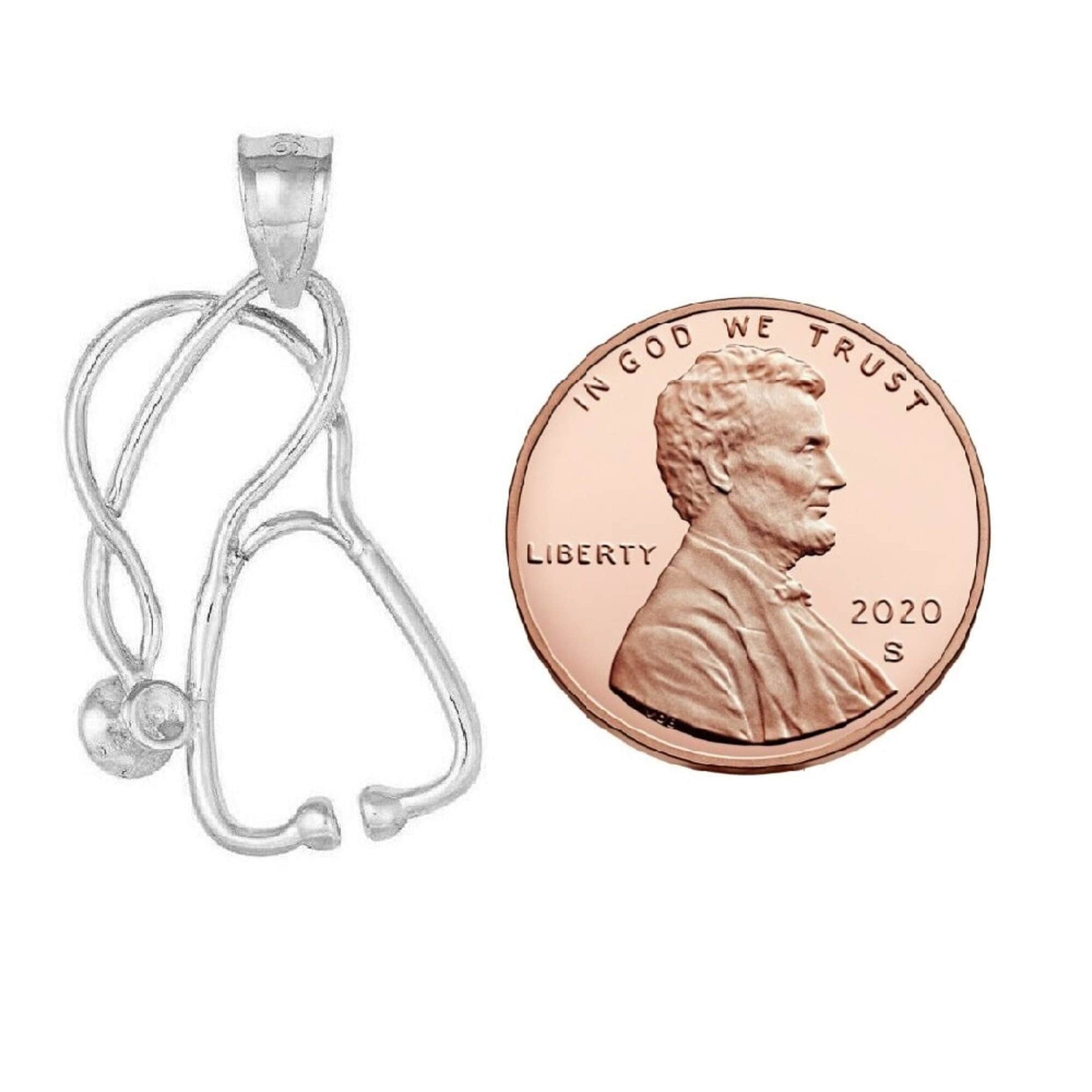 925 Sterling Silver Necklace w/ Medical Stethoscope Pendant Charm