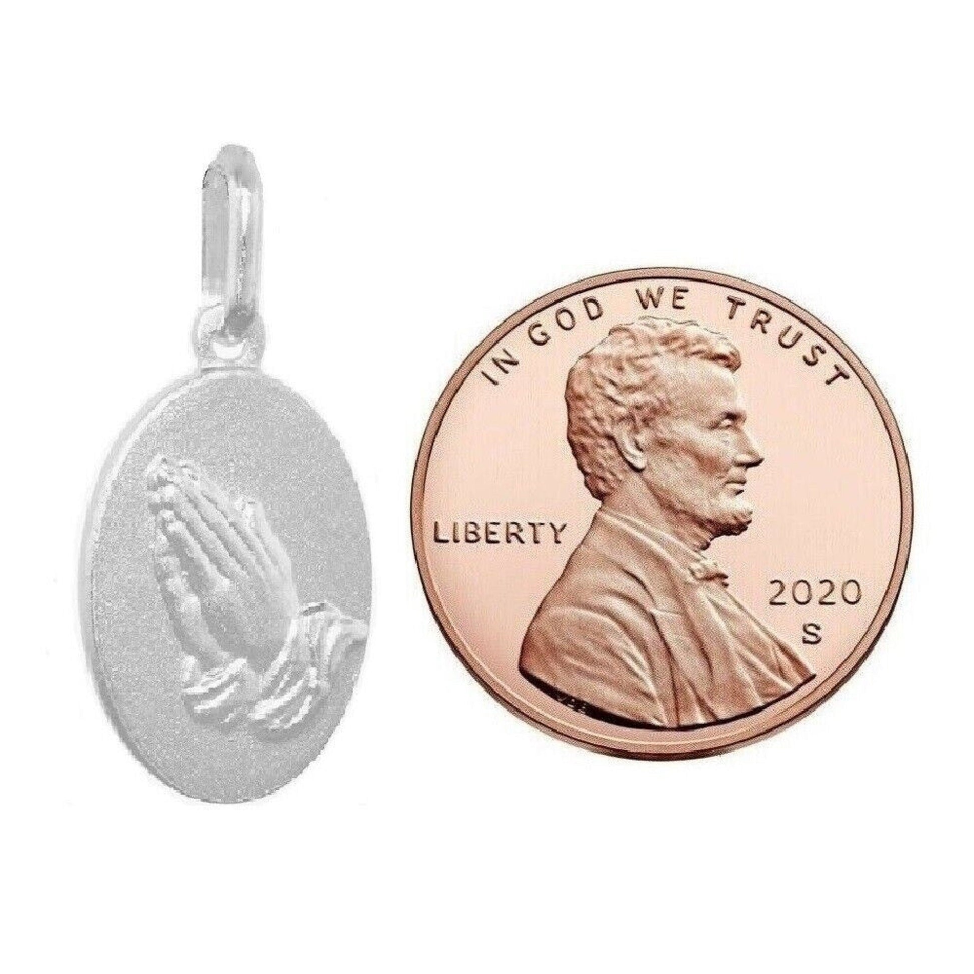 925 Sterling Silver Necklace w/ Praying Hands Pendant Charm