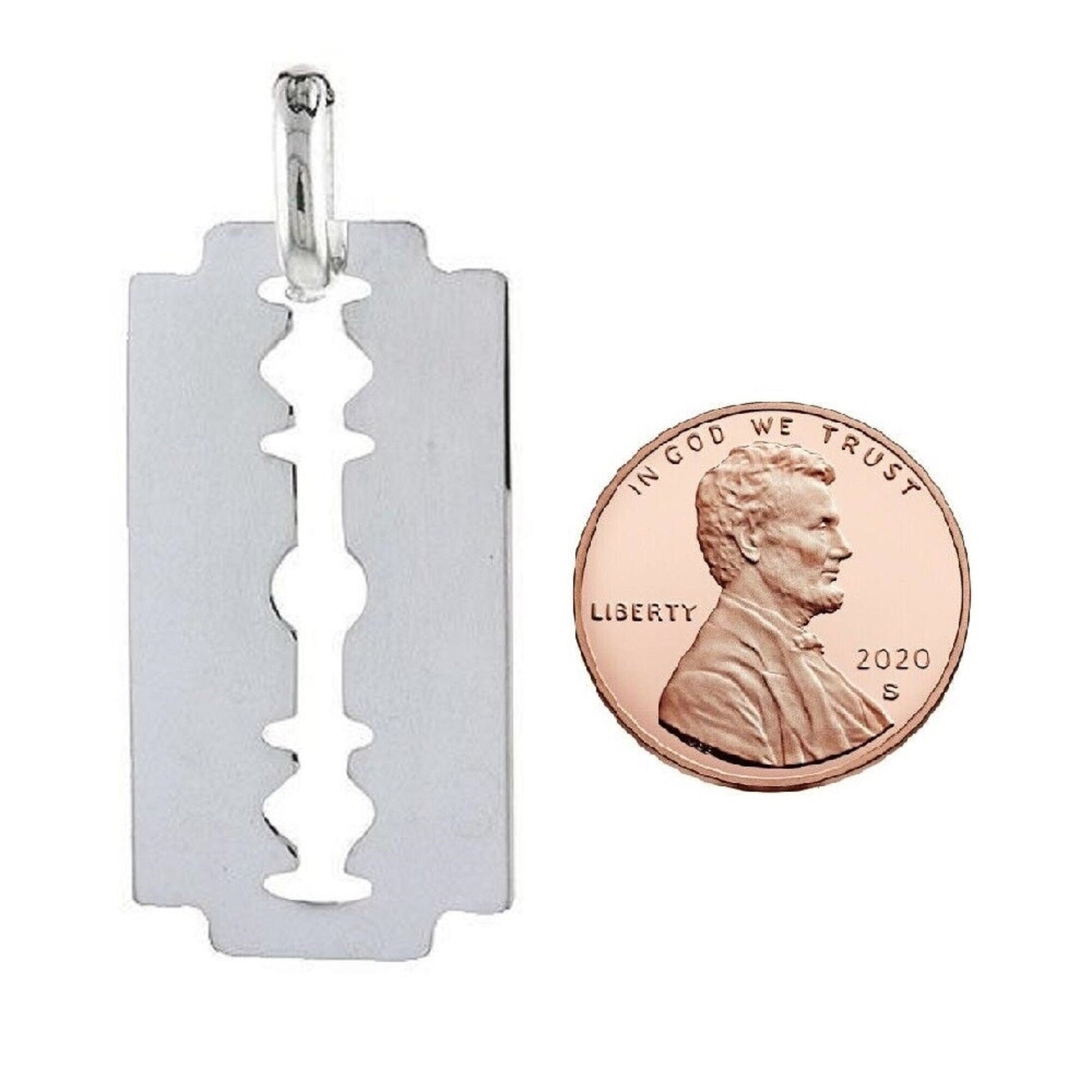 925 Sterling Silver Necklace w/ Razor Blade Large Pendant