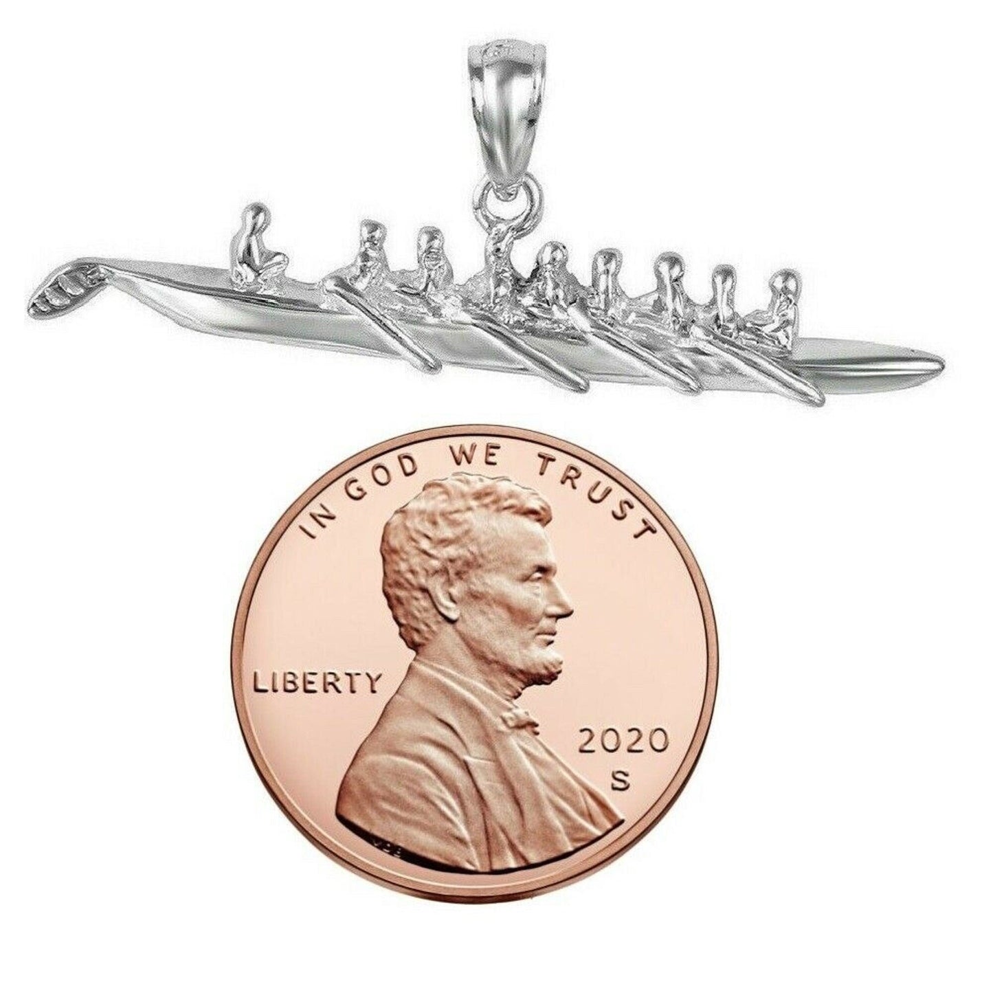 925 Sterling Silver Necklace w/ Rowing or Sculling Team 3D Pendant