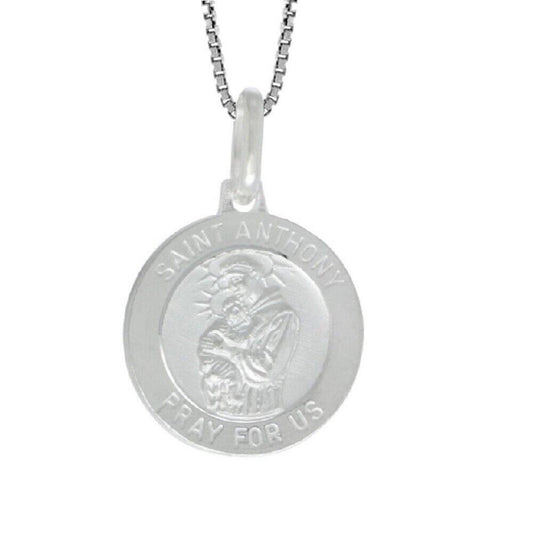 925 Sterling Silver Necklace w/ Saint Anthony Pray For Us Pendant Charm