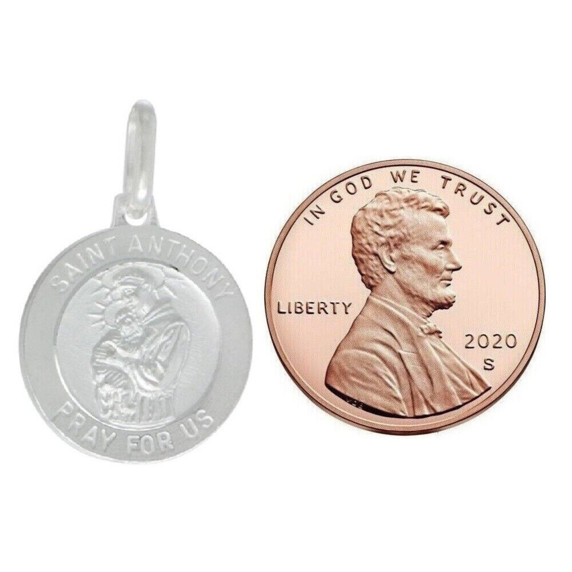 925 Sterling Silver Necklace w/ Saint Anthony Pray For Us Pendant Charm