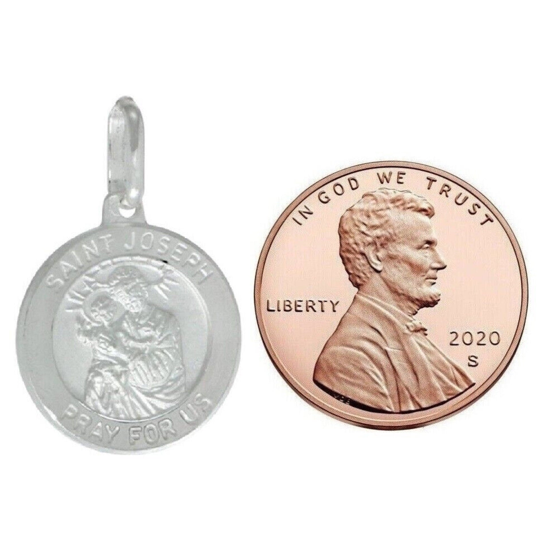 925 Sterling Silver Necklace w/ Saint Joseph Pray For Us Pendant Charm