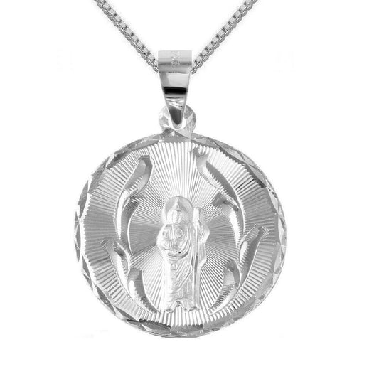 925 Sterling Silver Necklace w/ Saint Jude Round-Shaped Pendant