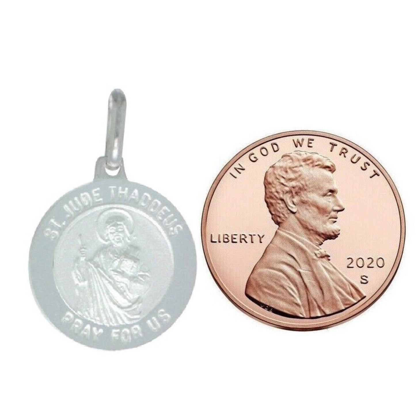 925 Sterling Silver Necklace w/ Saint Jude Thaddeus Pray For Us Round-Shaped Pendant Charm