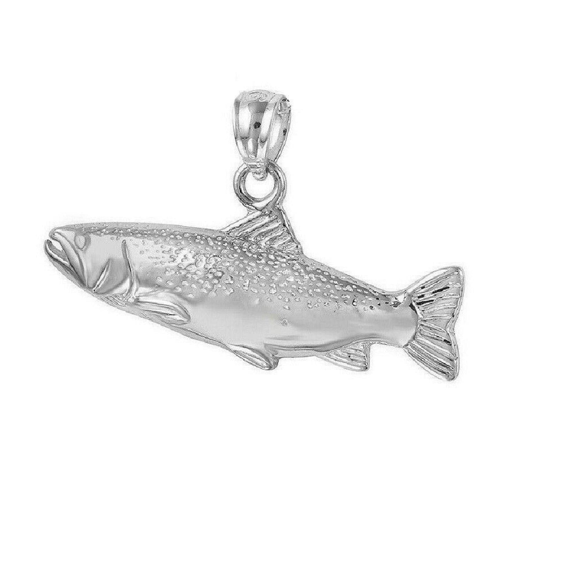 925 Sterling Silver Necklace w/ Salmon Fish Pendant Charm
